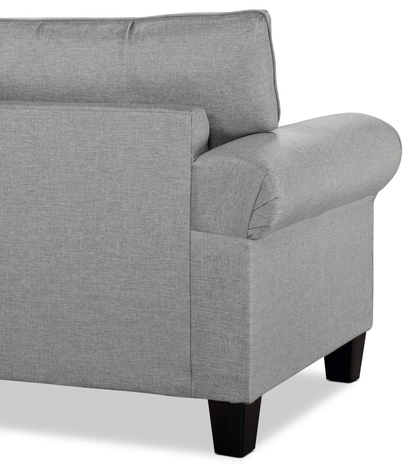 Made in Canada Tula 88" Fabric Sofa with Rolled Arms and Accent Pillows - Mist Grey  | Sofa Tula de 88 po fabriqué au Canada en tissu avec accoudoirs enroulés et coussins décoratifs - gris brume