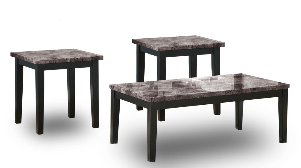Maysville 48" Modern 3-Pack Coffee + 2 End Tables - Faux Marble Top Wood Legs|Ensemble 3 tables modernes Maysville de 48 po (table à café et 2 tables de bout) - dessus en imitation de marbre avec pattes en bois