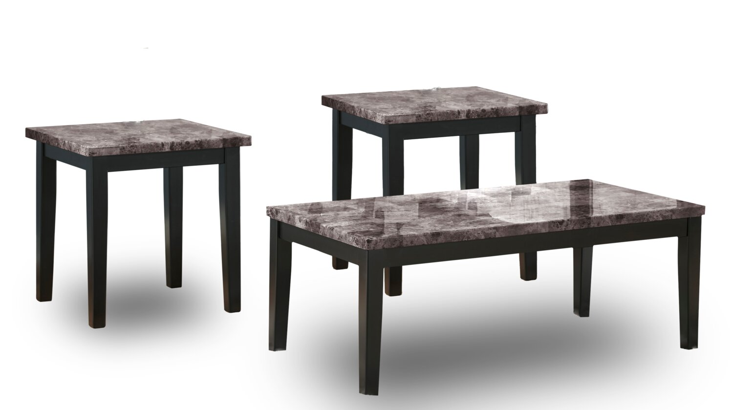 Maysville 48" Modern 3-Pack Coffee + 2 End Tables - Faux Marble Top Wood Legs|Ensemble 3 tables modernes Maysville de 48 po (table à café et 2 tables de bout) - dessus en imitation de marbre avec pattes en bois