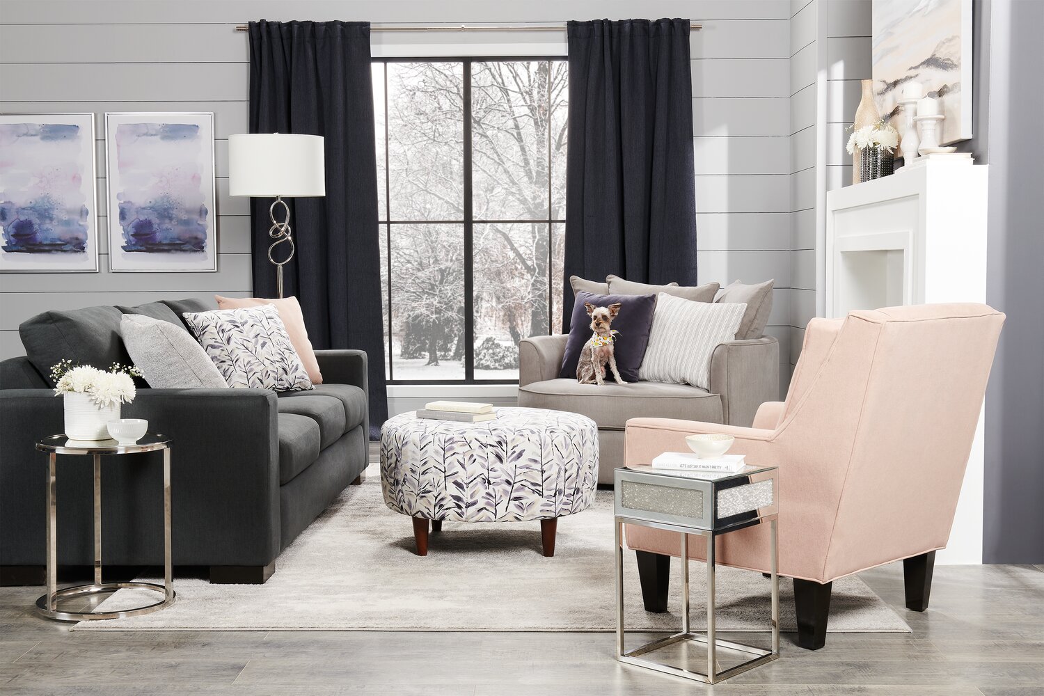 Made in Canada Customizable Sofa Lab Track 85" Linen-Look Fabric Sofa with Track Arms - Pax Pepper Grey | Sofa Track de Sofa Lab de 85 po fabriqué au Canada en tissu d’apparence lin avec accoudoirs rectilignes - gris Pax Pepper | TR102949