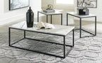 Donnesta 46" Modern 3-Pack Coffee + 2 End Tables - Marble Look with Black Metal Frame|Ensemble 3 tables modernes Donnesta de 46 po (table à café et 2 tables de bout) - imitation de marbre avec armature en métal noir