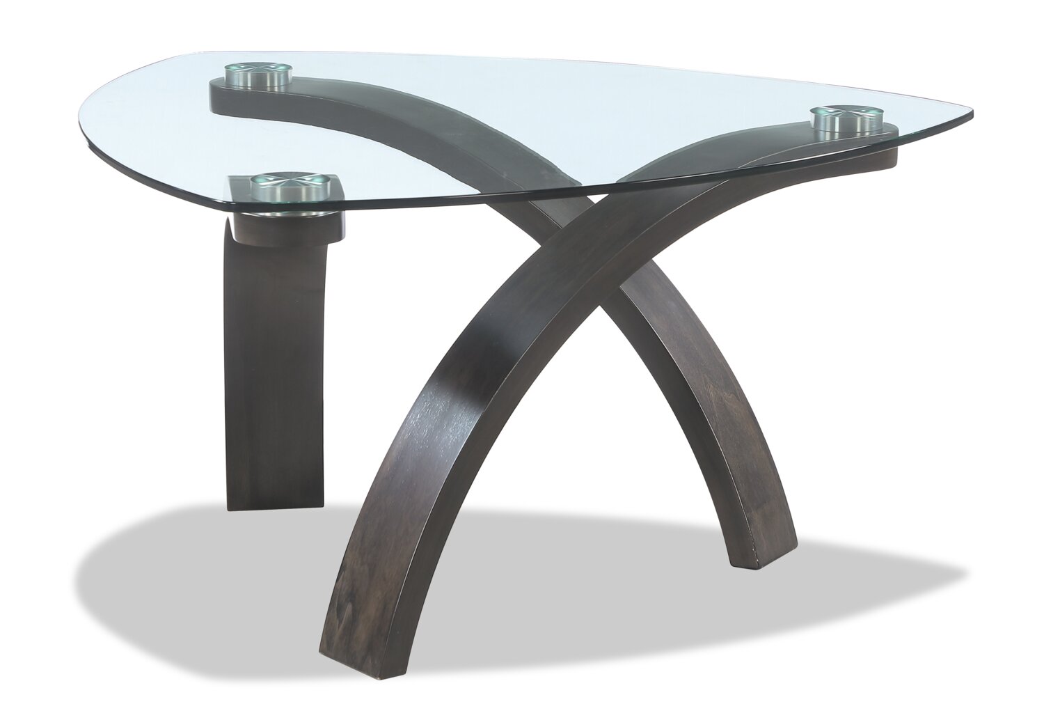 Jorja 34.75" Modern Glass Top Coffee Table - Brown with Bentwoood Legs|Table à café moderne Jorja de 34,75 po avec dessus en verre - brune avec pattes en bois cintré