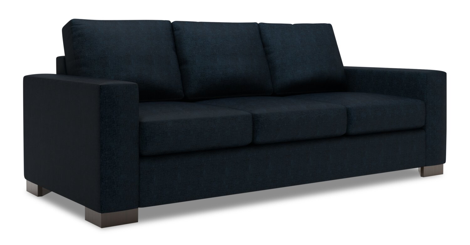 Made in Canada Customizable Sofa Lab Track 85" Chenille Fabric Sofa with Track Arms - Luxury Indigo Blue | Sofa Track de Sofa Lab de 85 po fabriqué au Canada en tissu de chenille avec accoudoirs rectilignes - bleu Luxury Indigo | TR103193