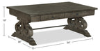 Bellamy 50" Traditional Coffee Table with Storage - Dark Brown Pine with Scroll Design Wood Base|Table à café traditionnelle Bellamy de 50 po avec rangement - pin brun foncé avec base en bois à volutes