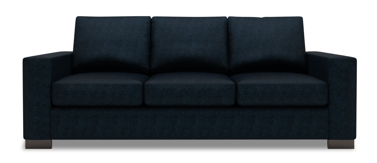 Made in Canada Customizable Sofa Lab Track 85" Chenille Fabric Sofa with Track Arms - Luxury Indigo Blue | Sofa Track de Sofa Lab de 85 po fabriqué au Canada en tissu de chenille avec accoudoirs rectilignes - bleu Luxury Indigo | TR103193
