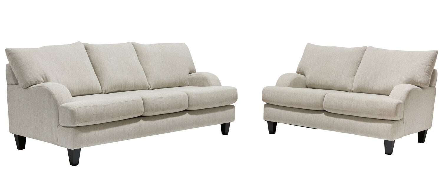 Made in Canada Nofia 80" Chenille Fabric Sofa with Two Accent Pillows and Wood Legs - Linen Beige | Sofa Nofia de 80 po fabriqué au Canada en tissu de chenille avec 2 coussins décoratifs et pattes en bois - beige lin