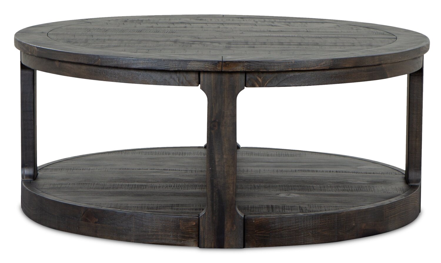 Axl 40" Traditional Round Coffee Table with Shelf - Dark Grey-Brown Wood|Table à café ronde traditionnelle Axl de 40 po avec tablette - bois gris-brun foncé
