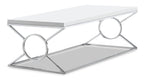 Shea 44" Glam Coffee Table - White with Chrome Metal Base|Table à café somptueuse Shea de 44 po - blanche avec base en métal chromé