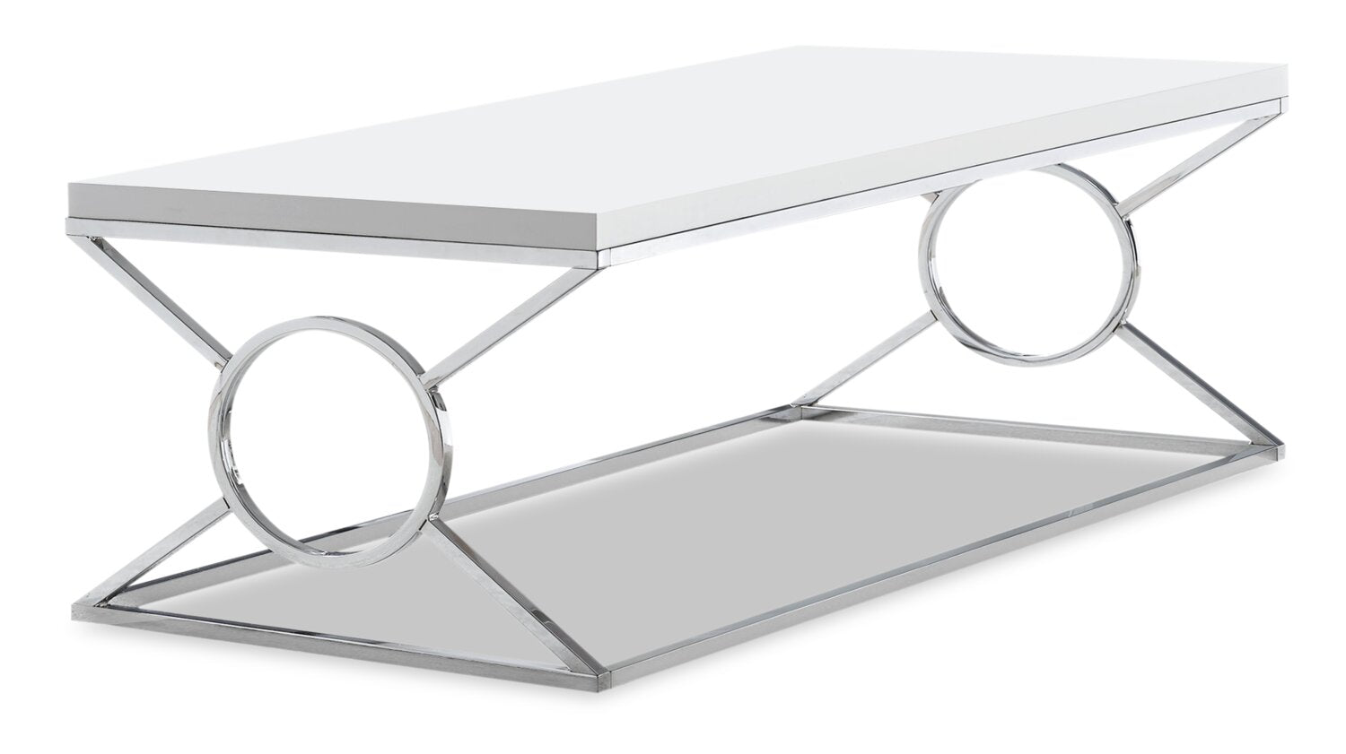 Shea 44" Glam Coffee Table - White with Chrome Metal Base|Table à café somptueuse Shea de 44 po - blanche avec base en métal chromé