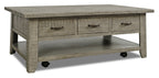 Colson 50" Rustic Coffee Table with Storage, Shelf and Casters - Driftwood |Table à café rustique Colson de 50 po avec rangement, tablette et roulettes - bois de grève