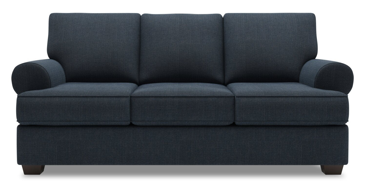 Made in Canada Customizable Sofa Lab Roll 86" Linen-Look Fabric Sofa with Rolled Arms - Luna Sailor Blue | Sofa Roll de Sofa Lab de 86 po fabriqué au Canada en tissu d’apparence lin avec accoudoirs enroulés - bleu Luna Sailor | RO102491