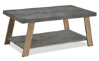 Kelly 43.3" Modern Coffee Table with Shelf - Grey Stone Top with Light Wood Legs|Table à café moderne Kelly de 43,3 po avec tablette - dessus en pierre grise avec pattes en bois clair