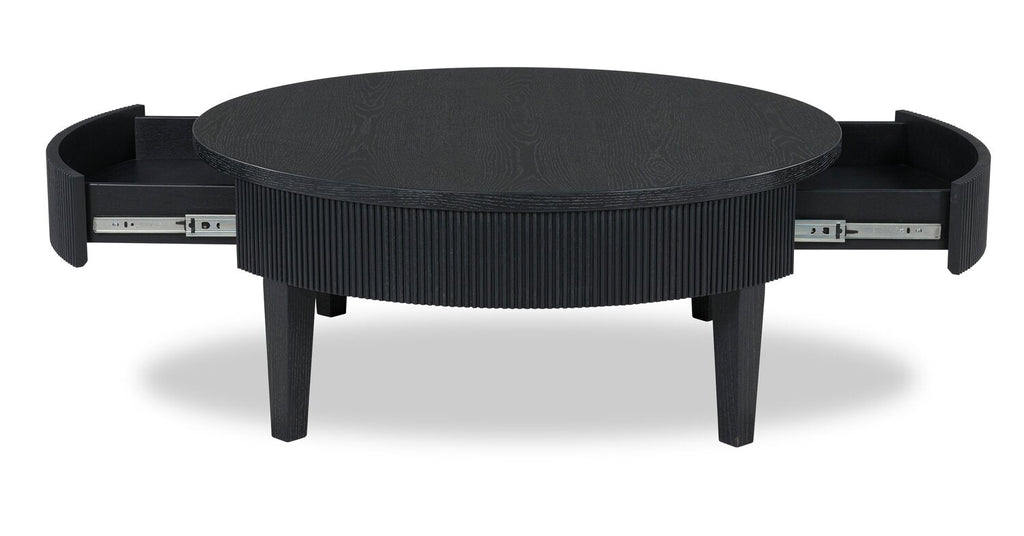 Sanford 42” Contemporary Round Solid Wood Coffee Table with Storage - Black | Table à café ronde contemporaine Sanford de 42 po en bois massif avec rangement - noire