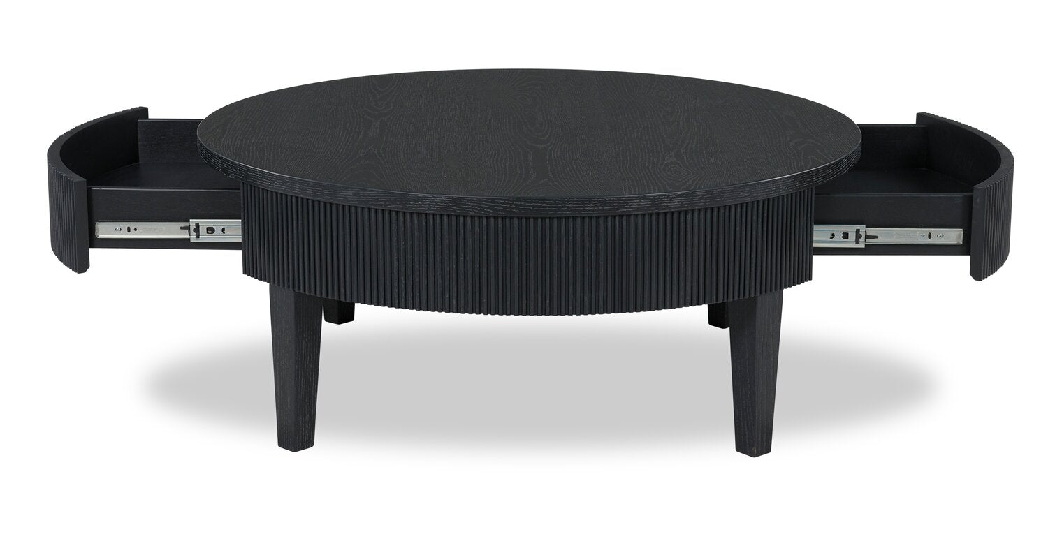Sanford 42” Contemporary Round Solid Wood Coffee Table with Storage - Black | Table à café ronde contemporaine Sanford de 42 po en bois massif avec rangement - noire