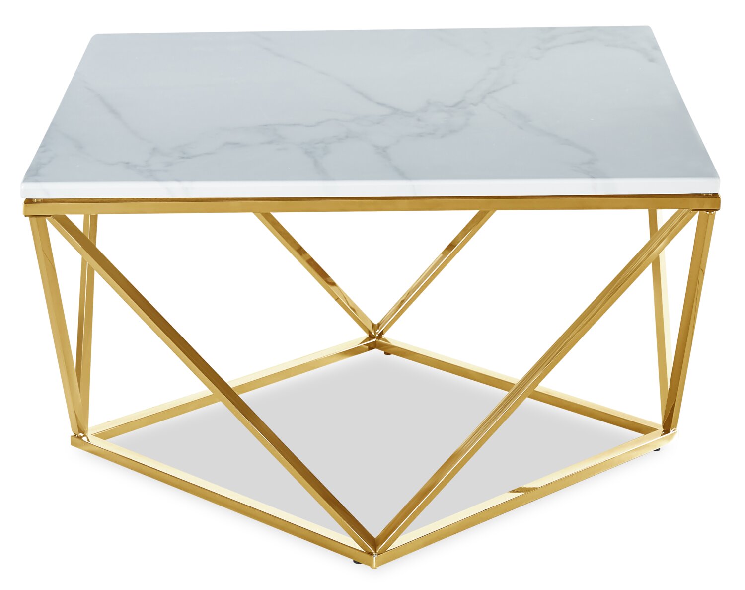 Amanda 31.5" Modern Square Coffee Table - White Marble Top with Gold Metal Base | Table à café carrée moderne Amanda de 31,5 po - dessus en marbre blanc avec base en métal doré