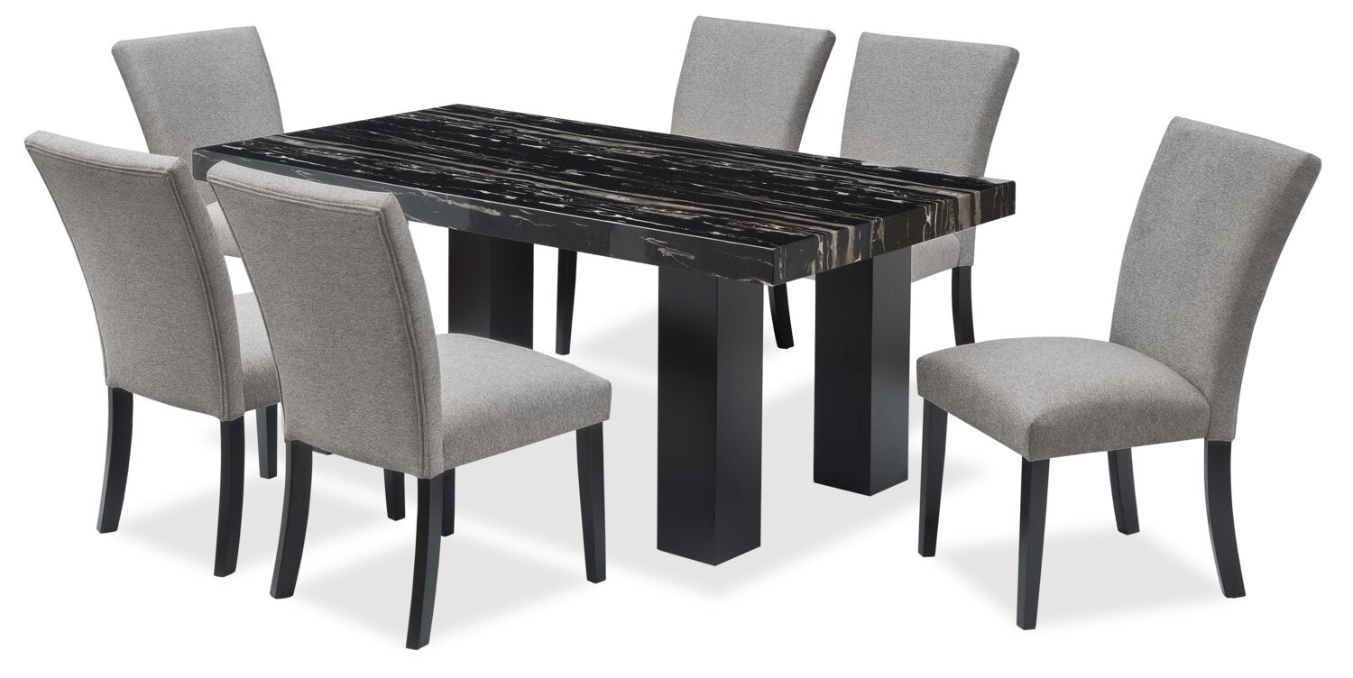Burk Dining Table with Epoxy Resin Marble-Look Top, 72"W - Black | Table de salle à manger Burk de 72 po (L) avec dessus en résine époxy en imitation de marbre - noire