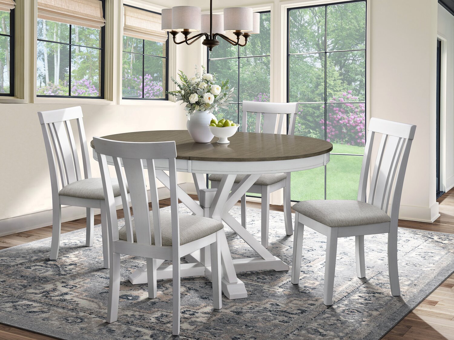 Brook Dining Table with 42-54"W Extension, Round - White/Brown | Table de salle à manger ronde Brook de 42 po à 54 po (L) avec rallonge - blanche et brune