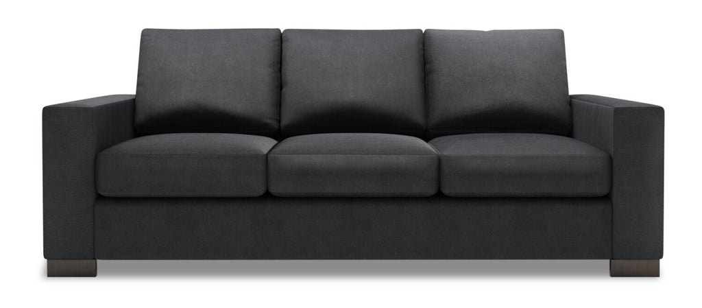 Made in Canada Customizable Sofa Lab Track 85" Linen-Look Fabric Sofa with Track Arms - Pax Pepper Grey | Sofa Track de Sofa Lab de 85 po fabriqué au Canada en tissu d’apparence lin avec accoudoirs rectilignes - gris Pax Pepper | TR102949
