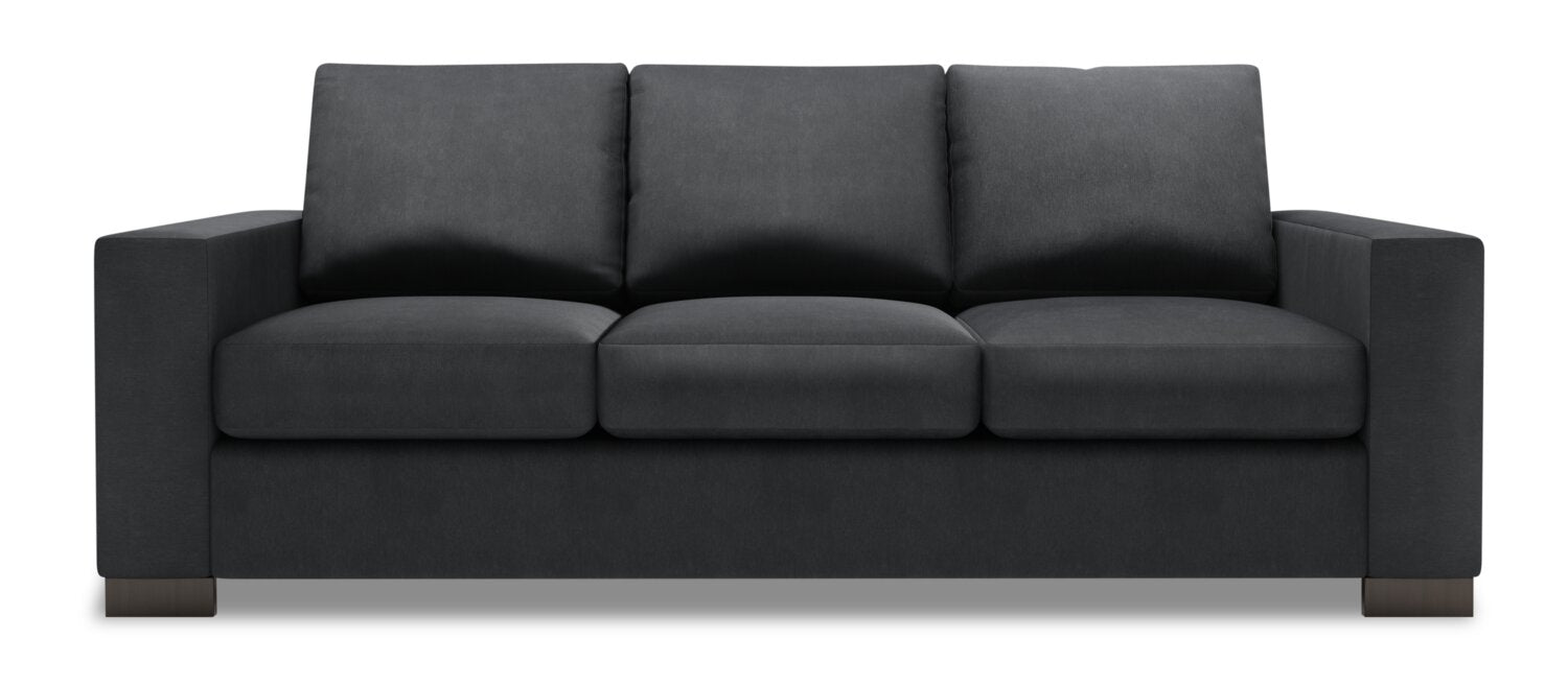 Made in Canada Customizable Sofa Lab Track 85" Linen-Look Fabric Sofa with Track Arms - Pax Pepper Grey | Sofa Track de Sofa Lab de 85 po fabriqué au Canada en tissu d’apparence lin avec accoudoirs rectilignes - gris Pax Pepper | TR102949