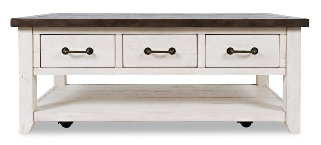 Morgan 48" Rustic Coffee Table With Storage, Shelf and Casters - White with Reclaimed Wood|Table à café rustique Morgan de 48 po avec rangement, tablette et roulettes - blanche avec bois recyclé