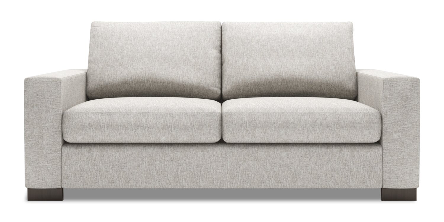 Made in Canada Customizable Sofa Lab Track 75" Chenille Fabric Condo Size Sofa with Track Arms - Luxury Silver | Sofa Track de Sofa Lab de 75 po de format condo fabriqué au Canada en tissu de chenille - argenté Luxury Silver | TR092793