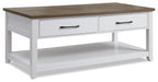 Kort & Co. Logan 23.25" Traditional Coffee Table with Storage and Shelf - White and Walnut Oak |Table à café traditionnelle Logan de Kort & Co. de 23,25 po avec rangement et tablette - blanche et chêne noyer