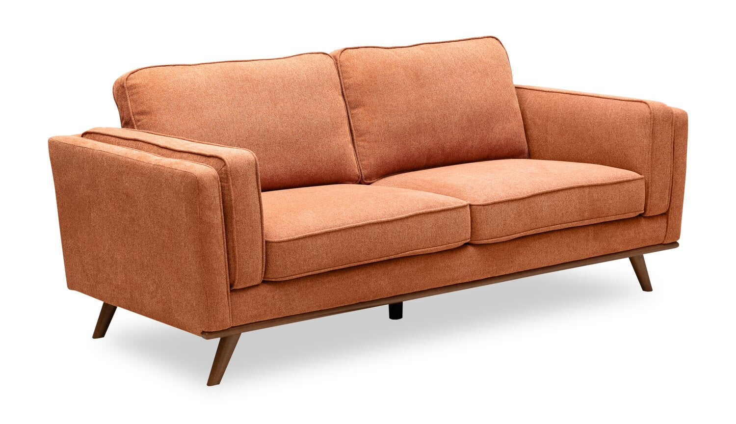 Kort & Co. Kassia 80" Linen-Look Fabric Condo Size Sofa with Wood Base and Legs - Orange | Sofa Kassia de Kort & Co. de 80 po de format condo en tissu d’apparence lin avec base et pattes en bois - orange