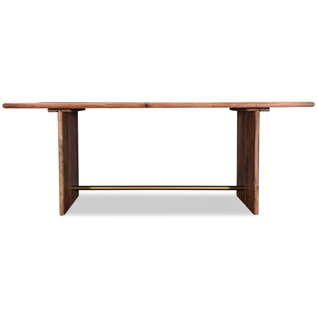 Malta Dining Table, Acacia Wood, Gold Accent, Trestle Base 79"W - Natural Brown | Table de salle à manger Malta de 79 po (L) en acacia avec touches dorées et base à tréteaux - brun naturel