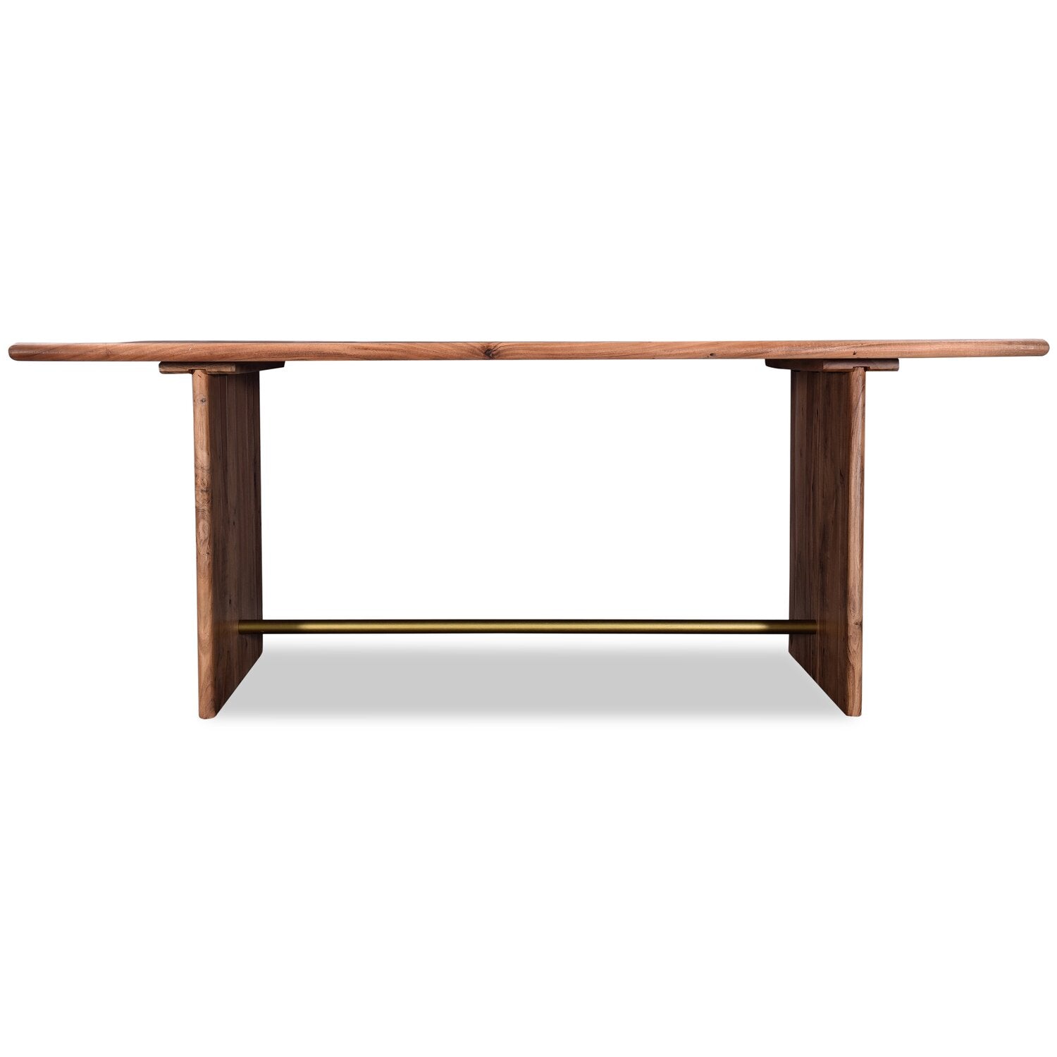 Malta Dining Table, Acacia Wood, Gold Accent, Trestle Base 79"W - Natural Brown | Table de salle à manger Malta de 79 po (L) en acacia avec touches dorées et base à tréteaux - brun naturel