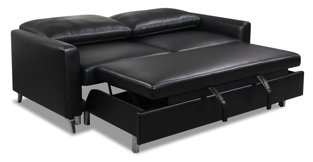 Wilson 77.5" Leather-Look Fabric Sleeper Sofa with Drop-Down Back Cushions and Metal Legs - Black | Sofa-lit Wilson de 77,5 po en tissu d’apparence cuir avec coussins de dossier rabattables et pattes en métal - noir