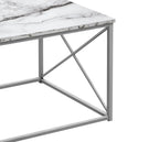 Kasey 42.25" Modern 3-Pack Coffee + 2 End Tables - White Marble Look with Grey Metal Base|Ensemble 3 tables modernes Kasey de 42,25 po (table à café et 2 tables de bout) - imitation de marbre blanc avec base en métal gris