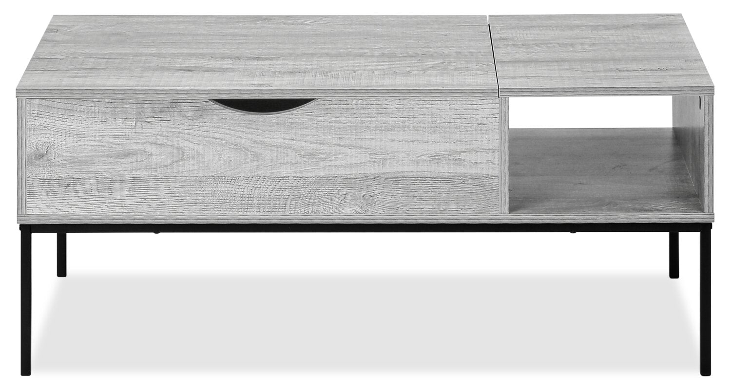 Bence 42" Modern Lift Top Coffee Table with Storage - Taupe with Black Metal Legs|Table à café moderne Bence de 42 po avec dessus relevable et rangement - taupe avec pattes en métal noir