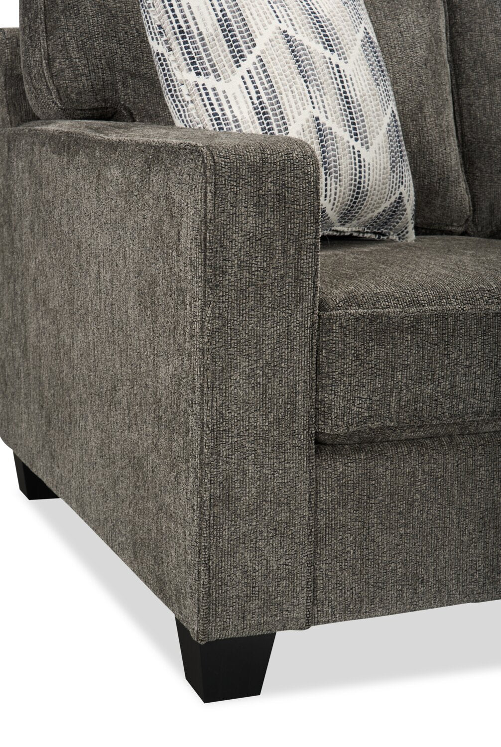Made in Canada Lennox 83" Chenille Fabric Sofa with Reversible Cushions and Accent Pillows - Grey | Sofa Lennox de 83 po fabriqué au Canada en tissu de chenille avec coussins réversibles et coussins décoratifs - gris