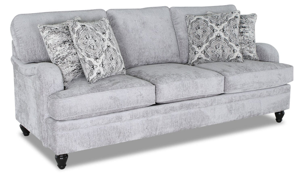 Made in Canada Bellmont 89" Chenille Fabric Sofa with Reversible Cushions and Wood Legs - Platinum Grey | Sofa Bellmont de 89 po fabriqué au Canada en tissu de chenille avec coussins réversibles et pattes en bois - gris platine