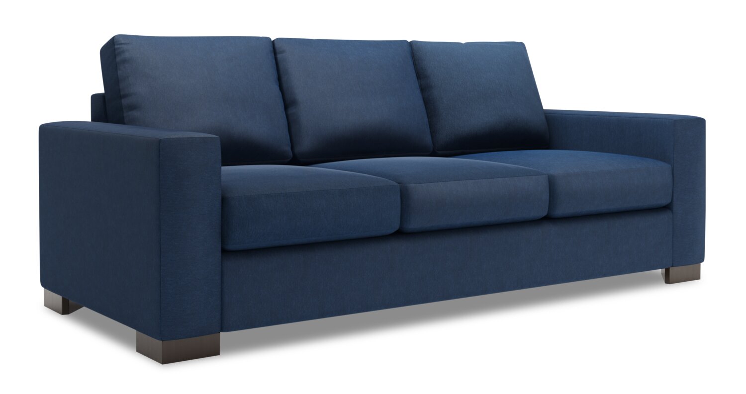 Made in Canada Customizable Sofa Lab Track 85" Linen-Look Fabric Sofa with Track Arms - Pax Navy Blue | Sofa Track de Sofa Lab de 85 po fabriqué au Canada en tissu d’apparence lin avec accoudoirs rectilignes - bleu Pax Navy | TR103149