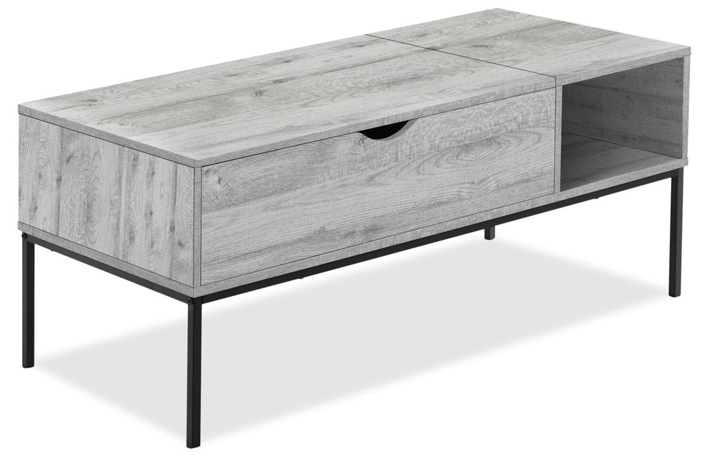 Bence 42" Modern Lift Top Coffee Table with Storage - Taupe with Black Metal Legs|Table à café moderne Bence de 42 po avec dessus relevable et rangement - taupe avec pattes en métal noir