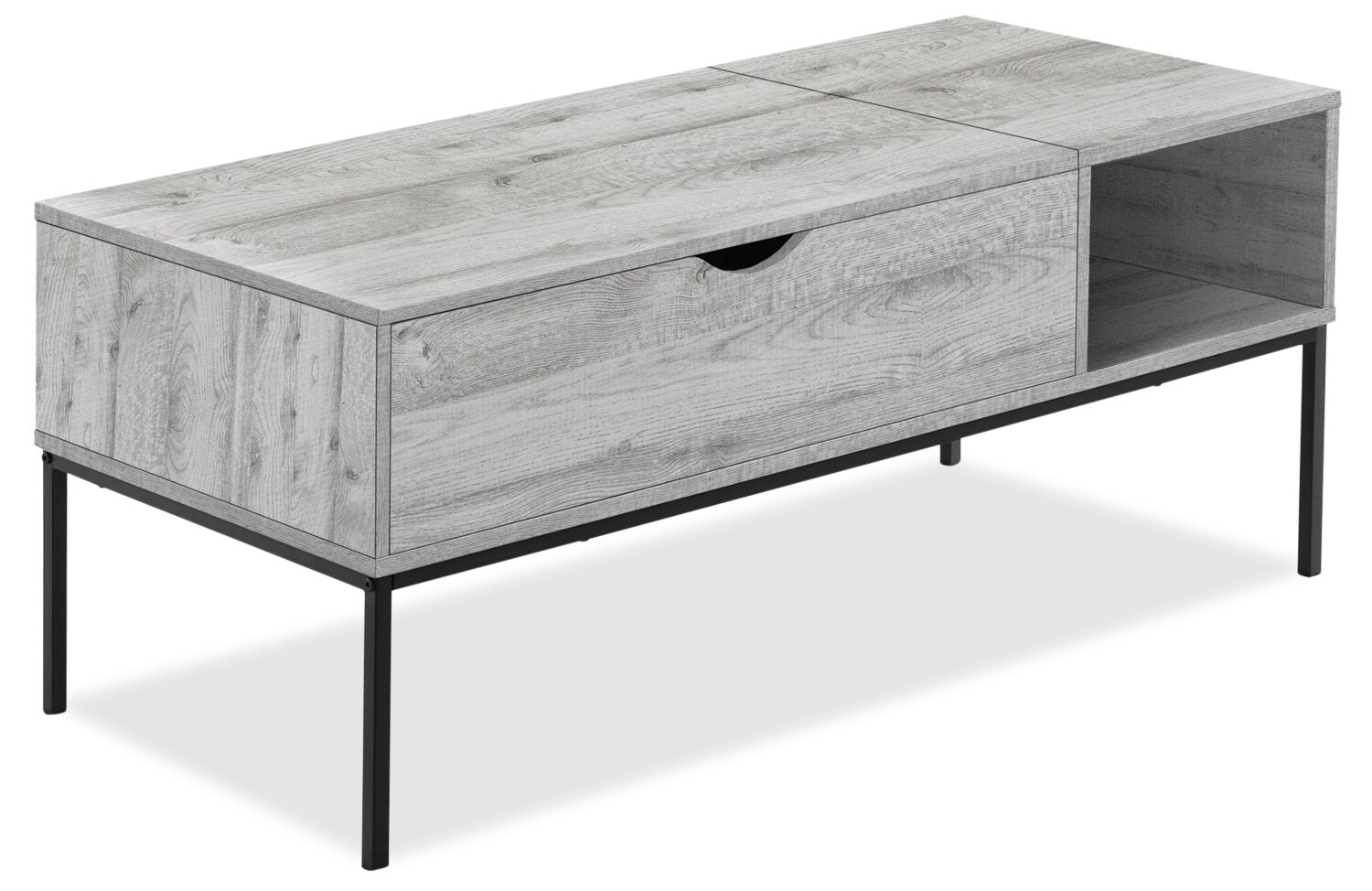 Bence 42" Modern Lift Top Coffee Table with Storage - Taupe with Black Metal Legs|Table à café moderne Bence de 42 po avec dessus relevable et rangement - taupe avec pattes en métal noir