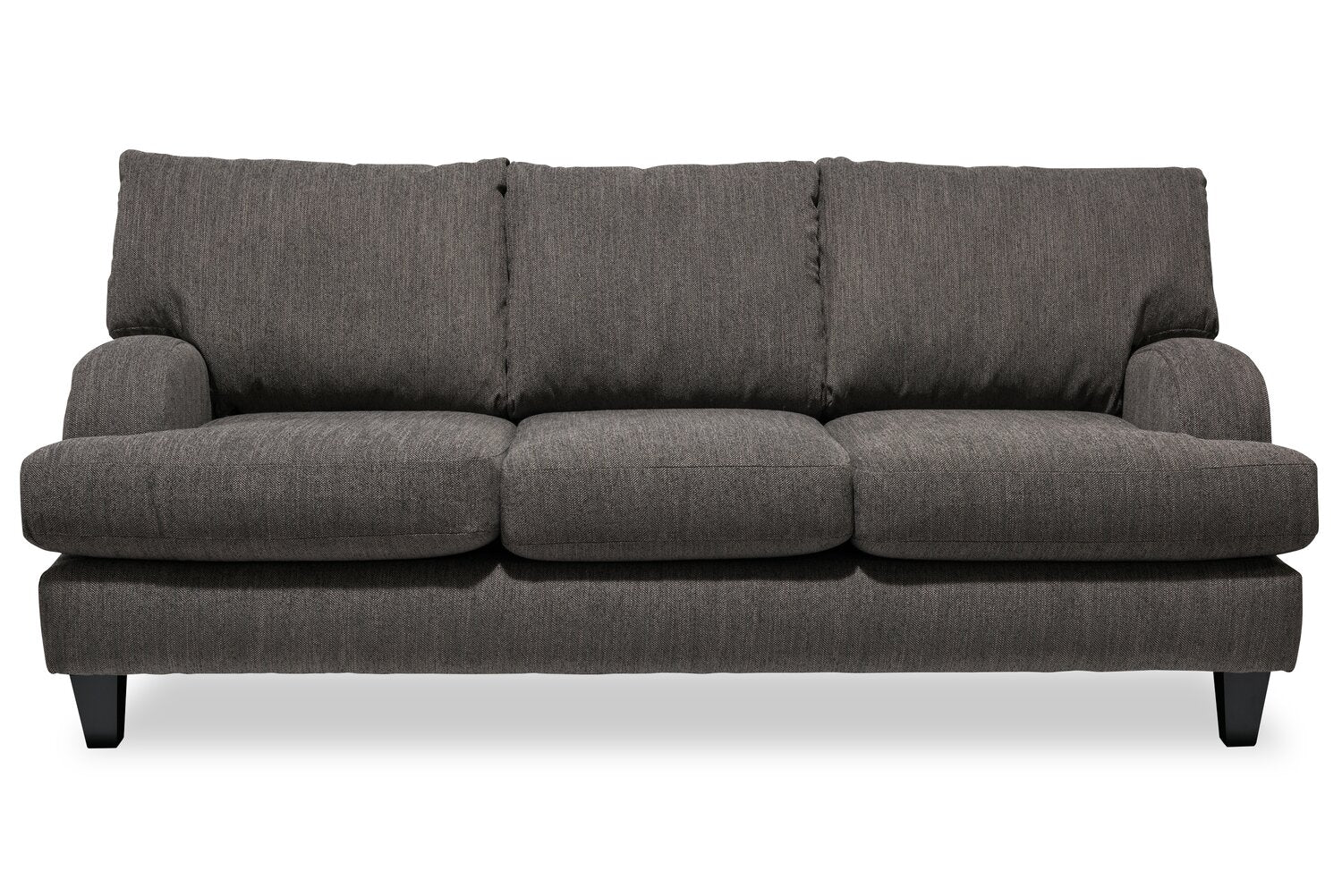 Made in Canada Nofia 80" Chenille Fabric Sofa with Two Accent Pillows and Wood Legs - Charcoal Grey | Sofa Nofia de 80 po fabriqué au Canada en tissu de chenille avec 2 coussins décoratifs et pattes en bois - gris anthracite