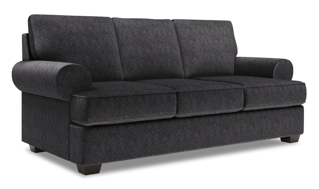 Made in Canada Customizable Sofa Lab Roll 86" Chenille Fabric Sofa with Rolled Arms - Luxury Charcoal Grey | Sofa Roll de Sofa Lab de 86 po fabriqué au Canada en tissu de chenille avec accoudoirs enroulés - gris Luxury Charcoal | RO102993