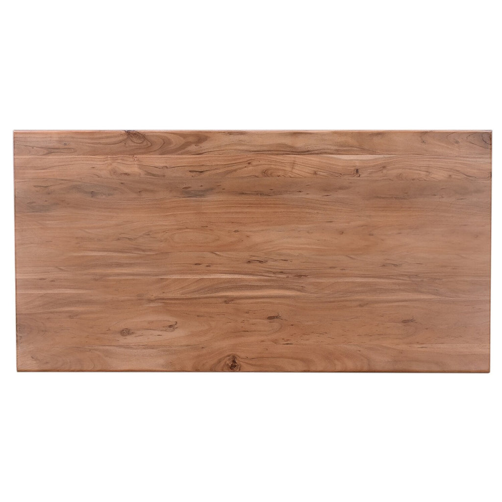 Malta Dining Table, Acacia Wood, Gold Accent, Trestle Base 79"W - Natural Brown | Table de salle à manger Malta de 79 po (L) en acacia avec touches dorées et base à tréteaux - brun naturel