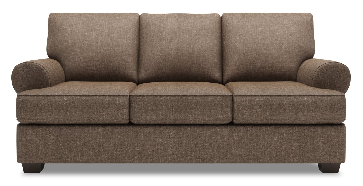 Made in Canada Customizable Sofa Lab Roll 86" Linen-Look Fabric Sofa with Rolled Arms - Luna Praline Brown | Sofa Roll de Sofa Lab de 86 po fabriqué au Canada en tissu d’apparence lin avec accoudoirs enroulés - brun Luna Praline | RO102591