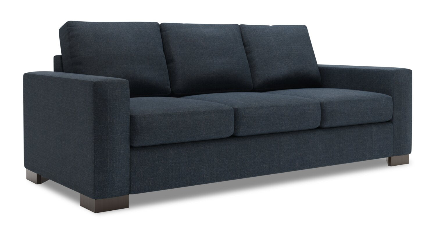 Made in Canada Customizable Sofa Lab Track 85" Linen-Look Fabric Sofa with Track Arms - Luna Sailor Blue | Sofa Track de Sofa Lab de 85 po fabriqué au Canada en tissu d’apparence lin avec accoudoirs rectilignes - bleu Luna Sailor | TR102491