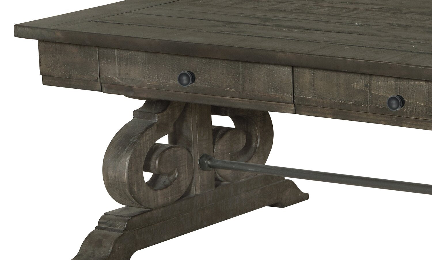 Bellamy 50" Traditional Coffee Table with Storage - Dark Brown Pine with Scroll Design Wood Base|Table à café traditionnelle Bellamy de 50 po avec rangement - pin brun foncé avec base en bois à volutes