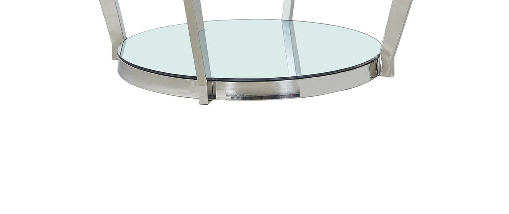 Yonge 36" Modern Round Glass Top Coffee Table with Shelf - Chrome Finish with Stainless Steel | Table à café ronde moderne Yonge de 36 po avec dessus en verre et tablette - fini chromé avec acier inoxydable