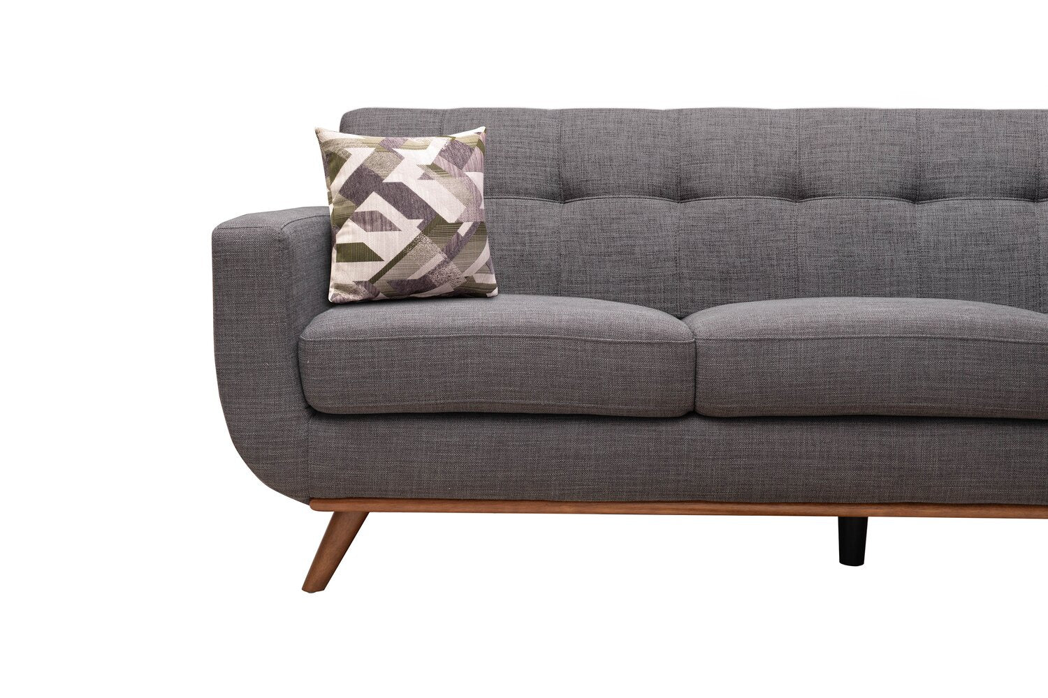 Kort & Co. Freeman 88" Linen-Look Fabric Sofa with Wood Base and Tufted Back Cushions - Charcoal Grey | Sofa Freeman Kort & Co. de 88 po en tissu d’apparence lin avec pattes en bois et coussins de dossier capitonnés - gris anthracite