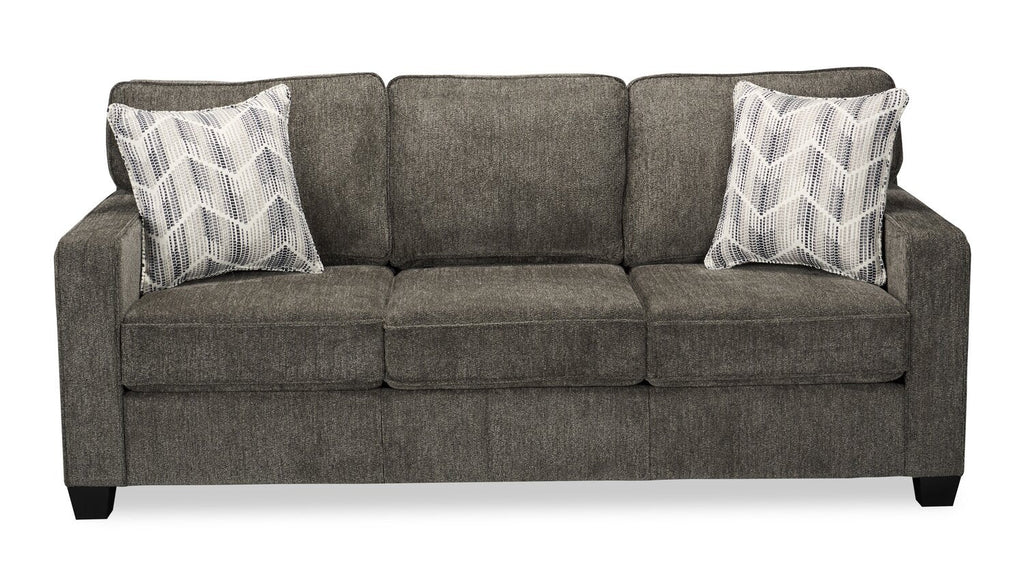 Made in Canada Lennox 83" Chenille Fabric Sofa with Reversible Cushions and Accent Pillows - Grey | Sofa Lennox de 83 po fabriqué au Canada en tissu de chenille avec coussins réversibles et coussins décoratifs - gris