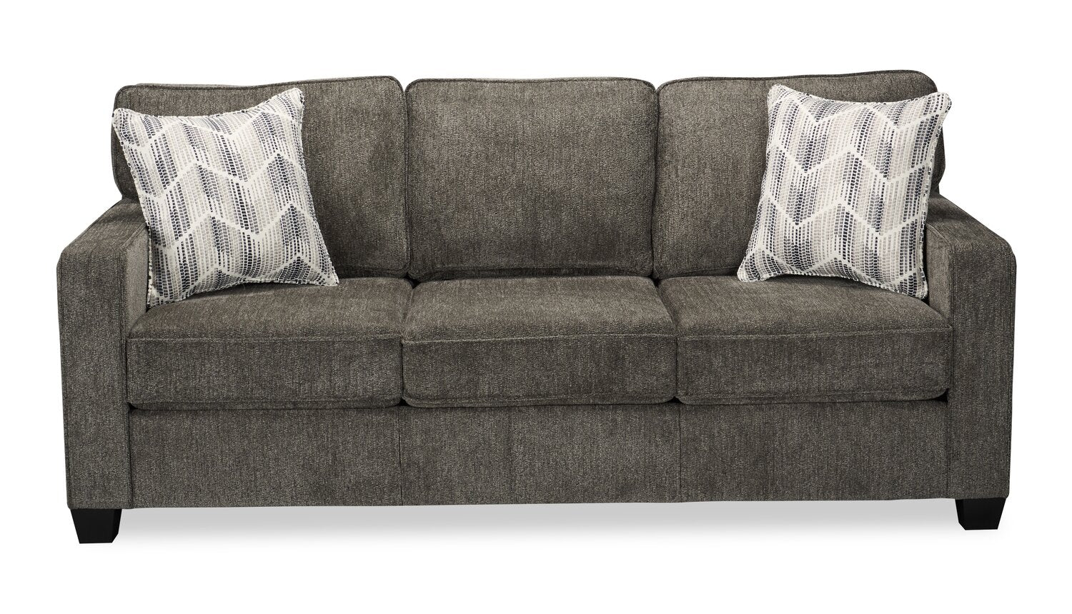 Made in Canada Lennox 83" Chenille Fabric Sofa with Reversible Cushions and Accent Pillows - Grey | Sofa Lennox de 83 po fabriqué au Canada en tissu de chenille avec coussins réversibles et coussins décoratifs - gris