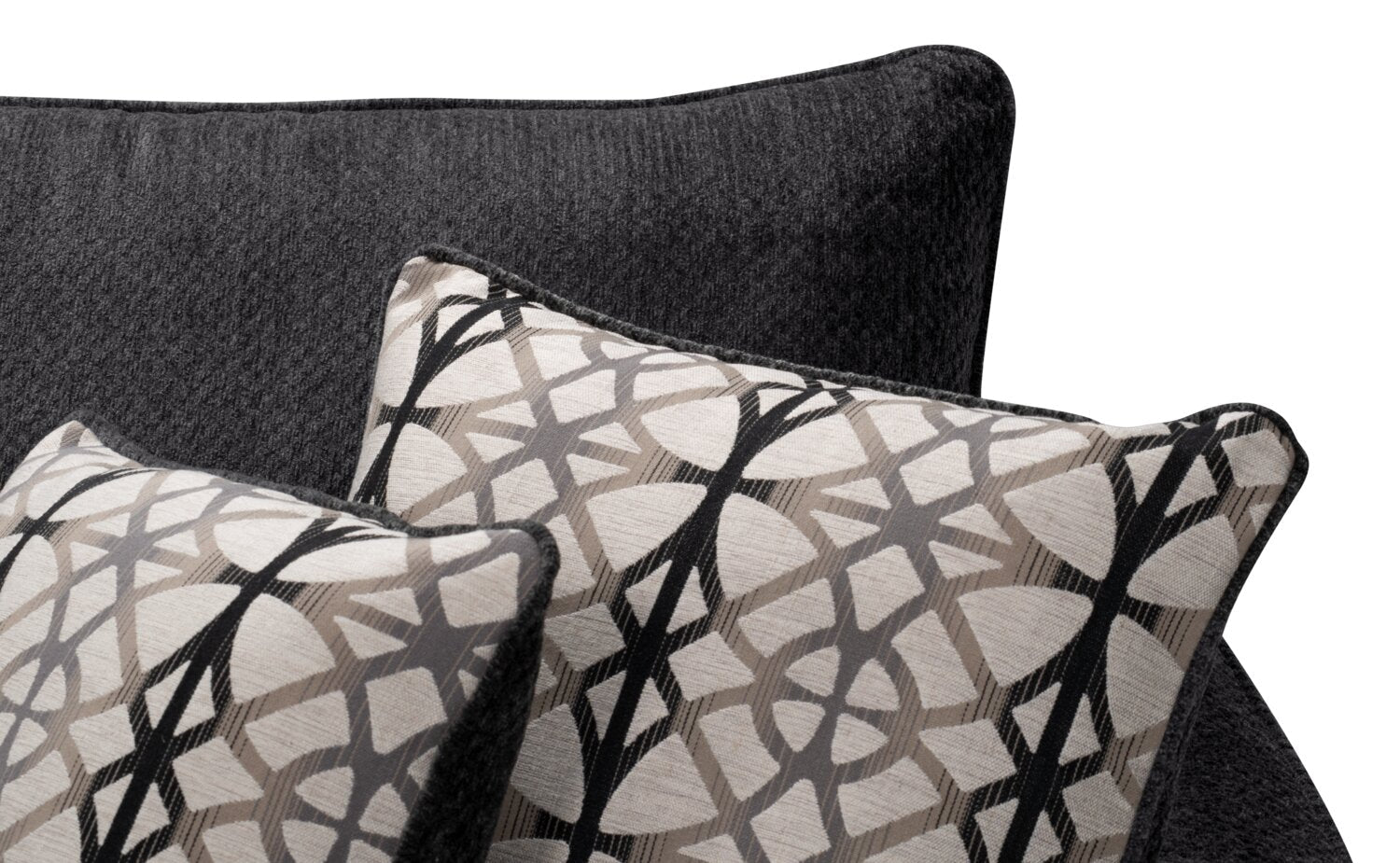 Made in Canada Febe 100" Chenille Fabric Sofa with Flared Arms and Accent Pillows - Charcoal Grey | Sofa Febe de 100 po fabriqué au Canada en tissu de chenille avec accoudoirs évasés et coussins décoratifs - gris anthracite