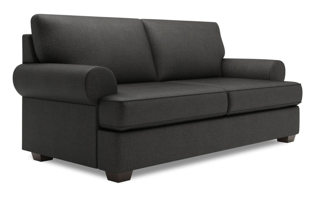 Made in Canada Customizable Sofa Lab Roll 76" Linen-Look Fabric Condo Size Sofa with Rolled Arms - Luna Kohl Grey | Sofa Roll de Sofa Lab de 76 po de format condo fabriqué au Canada en tissu d’apparence lin - gris Luna Kohl | RO092691