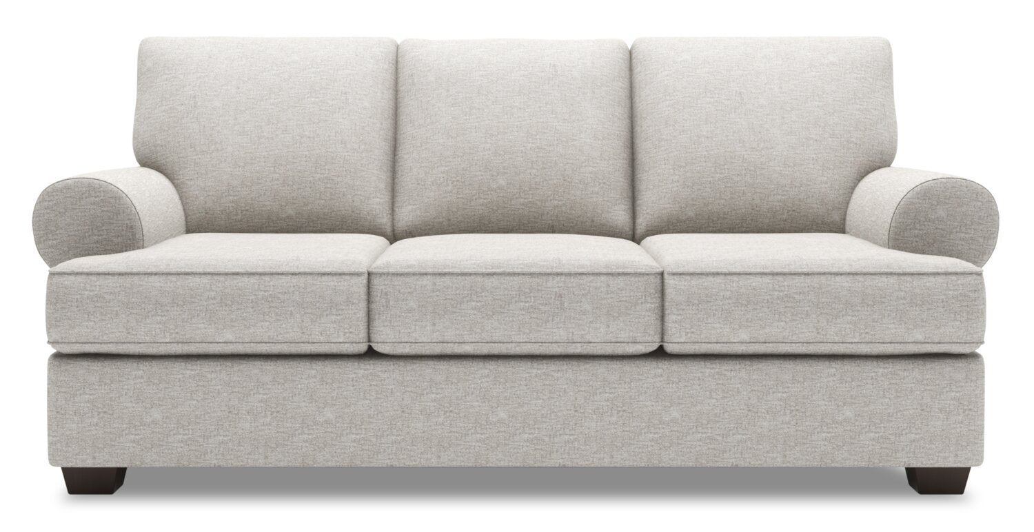 Made in Canada Customizable Sofa Lab Roll 86" Chenille Fabric Sofa with Rolled Arms - Luxury Silver | Sofa Roll de Sofa Lab de 86 po fabriqué au Canada en tissu de chenille avec accoudoirs enroulés - argenté Luxury Silver | RO102793